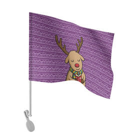 Флаг для автомобиля с принтом Счастливый олень в Тюмени, 100% полиэстер | Размер: 30*21 см | зима | новый год | олень | подарки
