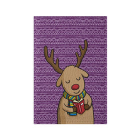 Обложка для паспорта матовая кожа с принтом Счастливый олень в Тюмени, натуральная матовая кожа | размер 19,3 х 13,7 см; прозрачные пластиковые крепления | Тематика изображения на принте: зима | новый год | олень | подарки