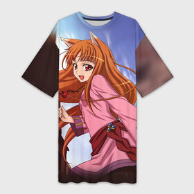 Платье-футболка 3D с принтом Волчица и Пряности 1 в Тюмени,  |  | anime | okami to koshinryo | оками