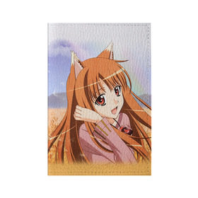 Обложка для паспорта матовая кожа с принтом Волчица и Пряности 2 в Тюмени, натуральная матовая кожа | размер 19,3 х 13,7 см; прозрачные пластиковые крепления | anime | okami to koshinryo | оками