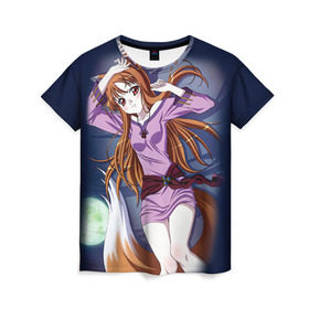 Женская футболка 3D с принтом Волчица и Пряности 3 в Тюмени, 100% полиэфир ( синтетическое хлопкоподобное полотно) | прямой крой, круглый вырез горловины, длина до линии бедер | anime | okami to koshinryo | оками