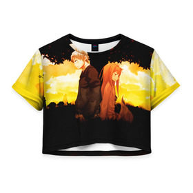 Женская футболка 3D укороченная с принтом Волчица и Пряности 4 в Тюмени, 100% полиэстер | круглая горловина, длина футболки до линии талии, рукава с отворотами | anime | okami to koshinryo | оками