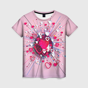 Женская футболка 3D с принтом Heart heart heart в Тюмени, 100% полиэфир ( синтетическое хлопкоподобное полотно) | прямой крой, круглый вырез горловины, длина до линии бедер | 14 февраля | love | влюбленный | любовь | рисунок | сердечки | сердечко | сердце