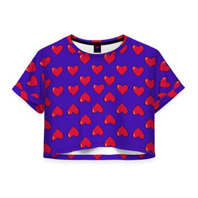 Женская футболка 3D укороченная с принтом Пиксельная любовь в Тюмени, 100% полиэстер | круглая горловина, длина футболки до линии талии, рукава с отворотами | 14 февраля | love | влюбленный | любовь | рисунок | сердечки | сердечко | сердце
