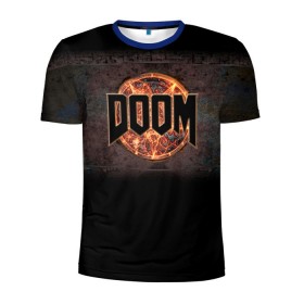 Мужская футболка 3D спортивная с принтом Doom в Тюмени, 100% полиэстер с улучшенными характеристиками | приталенный силуэт, круглая горловина, широкие плечи, сужается к линии бедра | doom | game | гибель | дум | игра | игры | обреченность | шутер