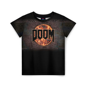 Детская футболка 3D с принтом Doom в Тюмени, 100% гипоаллергенный полиэфир | прямой крой, круглый вырез горловины, длина до линии бедер, чуть спущенное плечо, ткань немного тянется | doom | game | гибель | дум | игра | игры | обреченность | шутер