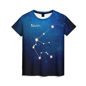 Женская футболка 3D с принтом Водолей в Тюмени, 100% полиэфир ( синтетическое хлопкоподобное полотно) | прямой крой, круглый вырез горловины, длина до линии бедер | водолей | звезда | звезды | знак зодиака | космос | созвездие