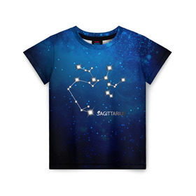 Детская футболка 3D с принтом Стрелец в Тюмени, 100% гипоаллергенный полиэфир | прямой крой, круглый вырез горловины, длина до линии бедер, чуть спущенное плечо, ткань немного тянется | Тематика изображения на принте: звезда | звезды | знак зодиака | космос | созвездие | стрелец