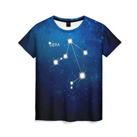 Женская футболка 3D с принтом Весы в Тюмени, 100% полиэфир ( синтетическое хлопкоподобное полотно) | прямой крой, круглый вырез горловины, длина до линии бедер | Тематика изображения на принте: весы | звезда | звезды | знак зодиака | космос | созвездие