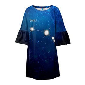 Детское платье 3D с принтом Овен в Тюмени, 100% полиэстер | прямой силуэт, чуть расширенный к низу. Круглая горловина, на рукавах — воланы | Тематика изображения на принте: звезда | звезды | знак зодиака | космос | овен | созвездие