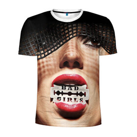 Мужская футболка 3D спортивная с принтом Bad girls в Тюмени, 100% полиэстер с улучшенными характеристиками | приталенный силуэт, круглая горловина, широкие плечи, сужается к линии бедра | bad girls | бритва | губы | лезвие | р
