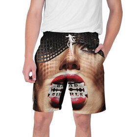 Мужские шорты 3D с принтом Bad girls в Тюмени,  полиэстер 100% | прямой крой, два кармана без застежек по бокам. Мягкая трикотажная резинка на поясе, внутри которой широкие завязки. Длина чуть выше колен | bad girls | бритва | губы | лезвие | р
