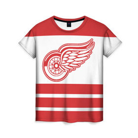 Женская футболка 3D с принтом Detroit Red Wings в Тюмени, 100% полиэфир ( синтетическое хлопкоподобное полотно) | прямой крой, круглый вырез горловины, длина до линии бедер | detroit red wings | hockey | nhl | нхл | спорт | хоккей