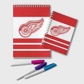 Блокнот с принтом Detroit Red Wings в Тюмени, 100% бумага | 48 листов, плотность листов — 60 г/м2, плотность картонной обложки — 250 г/м2. Листы скреплены удобной пружинной спиралью. Цвет линий — светло-серый
 | detroit red wings | hockey | nhl | нхл | спорт | хоккей