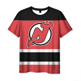 Мужская футболка 3D с принтом New Jersey Devils в Тюмени, 100% полиэфир | прямой крой, круглый вырез горловины, длина до линии бедер | hockey | new jersey devils | nhl | нхл | спорт | хоккей