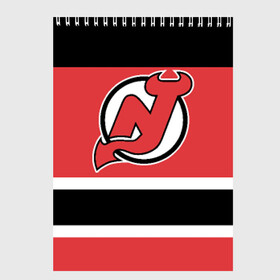 Скетчбук с принтом New Jersey Devils в Тюмени, 100% бумага
 | 48 листов, плотность листов — 100 г/м2, плотность картонной обложки — 250 г/м2. Листы скреплены сверху удобной пружинной спиралью | Тематика изображения на принте: hockey | new jersey devils | nhl | нхл | спорт | хоккей