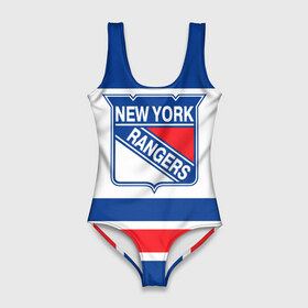 Купальник-боди 3D с принтом New York Rangers в Тюмени, 82% полиэстер, 18% эластан | Круглая горловина, круглый вырез на спине | hockey | new york rangers | nhl | нхл | спорт | хоккей