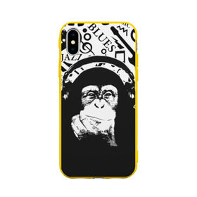 Чехол для Apple iPhone X силиконовый матовый с принтом Шимпанзе в наушниках в Тюмени, Силикон | Печать на задней стороне чехла, без боковой панели | джаз | музыка | обезьяна | рок | шимпанзе в наущниках