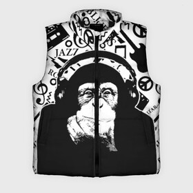 Мужской жилет утепленный 3D с принтом Шимпанзе в наушниках в Тюмени,  |  | Тематика изображения на принте: джаз | музыка | обезьяна | рок | шимпанзе в наущниках