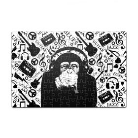 Пазл магнитный 126 элементов с принтом Шимпанзе в наушниках в Тюмени, полимерный материал с магнитным слоем | 126 деталей, размер изделия —  180*270 мм | джаз | музыка | обезьяна | рок | шимпанзе в наущниках