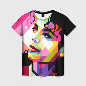 Женская футболка 3D с принтом Майкл Джексон в Тюмени, 100% полиэфир ( синтетическое хлопкоподобное полотно) | прямой крой, круглый вырез горловины, длина до линии бедер | michael jackson | майкл джексон | поп арт | портрет