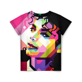 Детская футболка 3D с принтом Майкл Джексон в Тюмени, 100% гипоаллергенный полиэфир | прямой крой, круглый вырез горловины, длина до линии бедер, чуть спущенное плечо, ткань немного тянется | Тематика изображения на принте: michael jackson | майкл джексон | поп арт | портрет