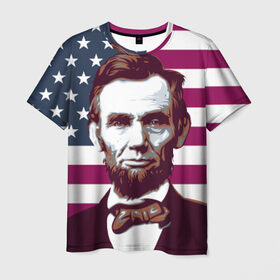 Мужская футболка 3D с принтом Авраам Линкольн в Тюмени, 100% полиэфир | прямой крой, круглый вырез горловины, длина до линии бедер | авраам линкольн | президент | сша | флаг
