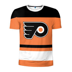 Мужская футболка 3D спортивная с принтом Philadelphia Flyers в Тюмени, 100% полиэстер с улучшенными характеристиками | приталенный силуэт, круглая горловина, широкие плечи, сужается к линии бедра | Тематика изображения на принте: hockey | nhl | philadelphia flyers | нхл | хоккей