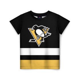 Детская футболка 3D с принтом Pittsburgh Penguins в Тюмени, 100% гипоаллергенный полиэфир | прямой крой, круглый вырез горловины, длина до линии бедер, чуть спущенное плечо, ткань немного тянется | hockey | nhl | pittsburgh penguins | нхл | хоккей