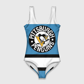 Купальник-боди 3D с принтом Pittsburgh Penguins blue в Тюмени, 82% полиэстер, 18% эластан | Круглая горловина, круглый вырез на спине | hockey | nhl | pittsburgh penguins | нхл | хоккей
