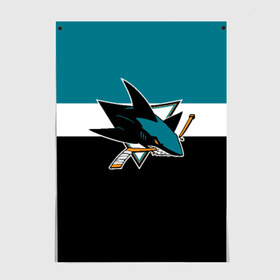 Постер с принтом San Jose Sharks в Тюмени, 100% бумага
 | бумага, плотность 150 мг. Матовая, но за счет высокого коэффициента гладкости имеет небольшой блеск и дает на свету блики, но в отличии от глянцевой бумаги не покрыта лаком | hockey | nhl | san jose sharks | нхл | спорт | хоккей