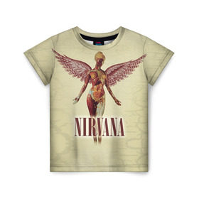 Детская футболка 3D с принтом Nirvana в Тюмени, 100% гипоаллергенный полиэфир | прямой крой, круглый вырез горловины, длина до линии бедер, чуть спущенное плечо, ткань немного тянется | Тематика изображения на принте: cobain | curt | nirvana | rock | группа | кобейн | курт | нирвана | рок