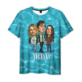Мужская футболка 3D с принтом Шаржи группа Nirvana в Тюмени, 100% полиэфир | прямой крой, круглый вырез горловины, длина до линии бедер | cobain | curt | nirvana | rock | группа | кобейн | курт | нирвана | рок