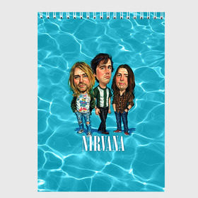 Скетчбук с принтом Шаржи группа Nirvana в Тюмени, 100% бумага
 | 48 листов, плотность листов — 100 г/м2, плотность картонной обложки — 250 г/м2. Листы скреплены сверху удобной пружинной спиралью | cobain | curt | nirvana | rock | группа | кобейн | курт | нирвана | рок