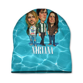 Шапка 3D с принтом Шаржи группа Nirvana в Тюмени, 100% полиэстер | универсальный размер, печать по всей поверхности изделия | cobain | curt | nirvana | rock | группа | кобейн | курт | нирвана | рок