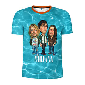 Мужская футболка 3D спортивная с принтом Шаржи группа Nirvana в Тюмени, 100% полиэстер с улучшенными характеристиками | приталенный силуэт, круглая горловина, широкие плечи, сужается к линии бедра | cobain | curt | nirvana | rock | группа | кобейн | курт | нирвана | рок