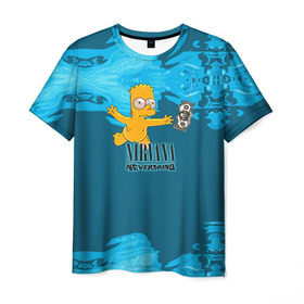 Мужская футболка 3D с принтом Nirvana & Simpson в Тюмени, 100% полиэфир | прямой крой, круглый вырез горловины, длина до линии бедер | Тематика изображения на принте: cobain | curt | nirvana | rock | группа | кобейн | курт | нирвана | рок