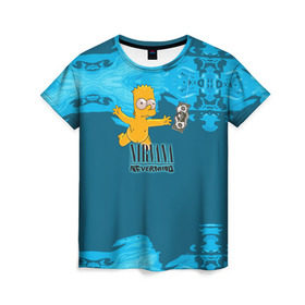 Женская футболка 3D с принтом Nirvana & Simpson в Тюмени, 100% полиэфир ( синтетическое хлопкоподобное полотно) | прямой крой, круглый вырез горловины, длина до линии бедер | cobain | curt | nirvana | rock | группа | кобейн | курт | нирвана | рок