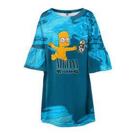 Детское платье 3D с принтом Nirvana & Simpson в Тюмени, 100% полиэстер | прямой силуэт, чуть расширенный к низу. Круглая горловина, на рукавах — воланы | cobain | curt | nirvana | rock | группа | кобейн | курт | нирвана | рок