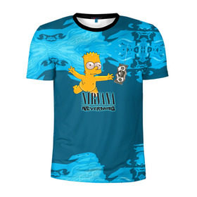 Мужская футболка 3D спортивная с принтом Nirvana & Simpson в Тюмени, 100% полиэстер с улучшенными характеристиками | приталенный силуэт, круглая горловина, широкие плечи, сужается к линии бедра | Тематика изображения на принте: cobain | curt | nirvana | rock | группа | кобейн | курт | нирвана | рок