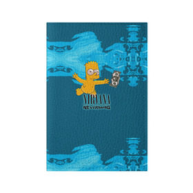 Обложка для паспорта матовая кожа с принтом Nirvana & Simpson в Тюмени, натуральная матовая кожа | размер 19,3 х 13,7 см; прозрачные пластиковые крепления | Тематика изображения на принте: cobain | curt | nirvana | rock | группа | кобейн | курт | нирвана | рок