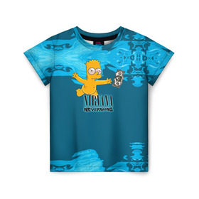 Детская футболка 3D с принтом Nirvana & Simpson в Тюмени, 100% гипоаллергенный полиэфир | прямой крой, круглый вырез горловины, длина до линии бедер, чуть спущенное плечо, ткань немного тянется | cobain | curt | nirvana | rock | группа | кобейн | курт | нирвана | рок
