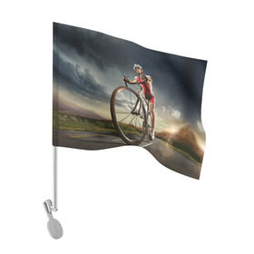 Флаг для автомобиля с принтом Велогонщик в Тюмени, 100% полиэстер | Размер: 30*21 см | extreme | вело | велосипед | шоссейный велосипед | экстрим