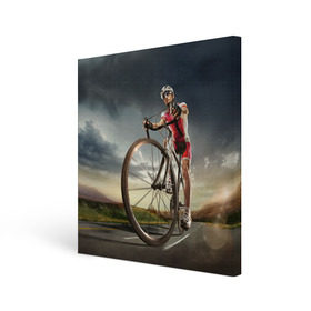 Холст квадратный с принтом Велогонщик в Тюмени, 100% ПВХ |  | extreme | вело | велосипед | шоссейный велосипед | экстрим