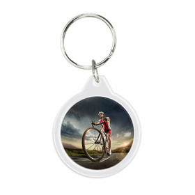 Брелок круглый с принтом Велогонщик в Тюмени, пластик и полированная сталь | круглая форма, металлическое крепление в виде кольца | Тематика изображения на принте: extreme | вело | велосипед | шоссейный велосипед | экстрим