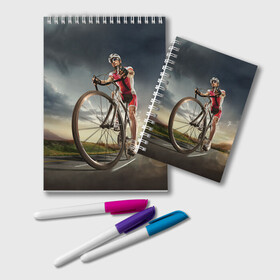 Блокнот с принтом Велогонщик в Тюмени, 100% бумага | 48 листов, плотность листов — 60 г/м2, плотность картонной обложки — 250 г/м2. Листы скреплены удобной пружинной спиралью. Цвет линий — светло-серый
 | extreme | вело | велосипед | шоссейный велосипед | экстрим