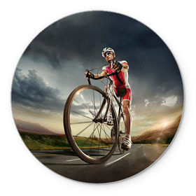 Коврик круглый с принтом Велогонщик в Тюмени, резина и полиэстер | круглая форма, изображение наносится на всю лицевую часть | extreme | вело | велосипед | шоссейный велосипед | экстрим