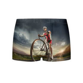 Мужские трусы 3D с принтом Велогонщик в Тюмени, 50% хлопок, 50% полиэстер | классическая посадка, на поясе мягкая тканевая резинка | extreme | вело | велосипед | шоссейный велосипед | экстрим