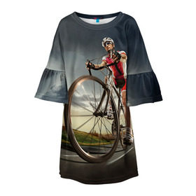 Детское платье 3D с принтом Велогонщик в Тюмени, 100% полиэстер | прямой силуэт, чуть расширенный к низу. Круглая горловина, на рукавах — воланы | extreme | вело | велосипед | шоссейный велосипед | экстрим