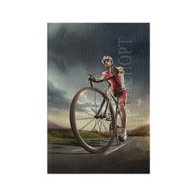 Обложка для паспорта матовая кожа с принтом Велогонщик в Тюмени, натуральная матовая кожа | размер 19,3 х 13,7 см; прозрачные пластиковые крепления | Тематика изображения на принте: extreme | вело | велосипед | шоссейный велосипед | экстрим